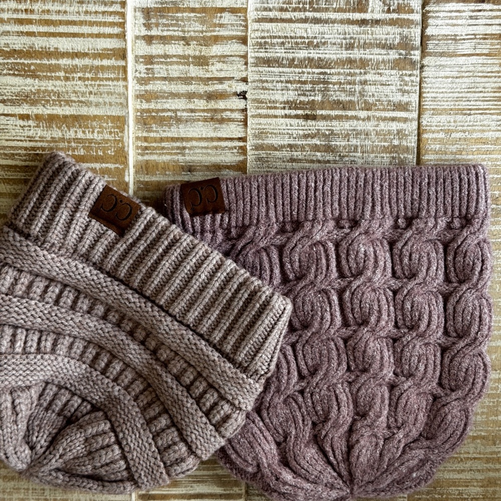 CC Boutique Knit Beanies in Taupe and Beige (TWO)